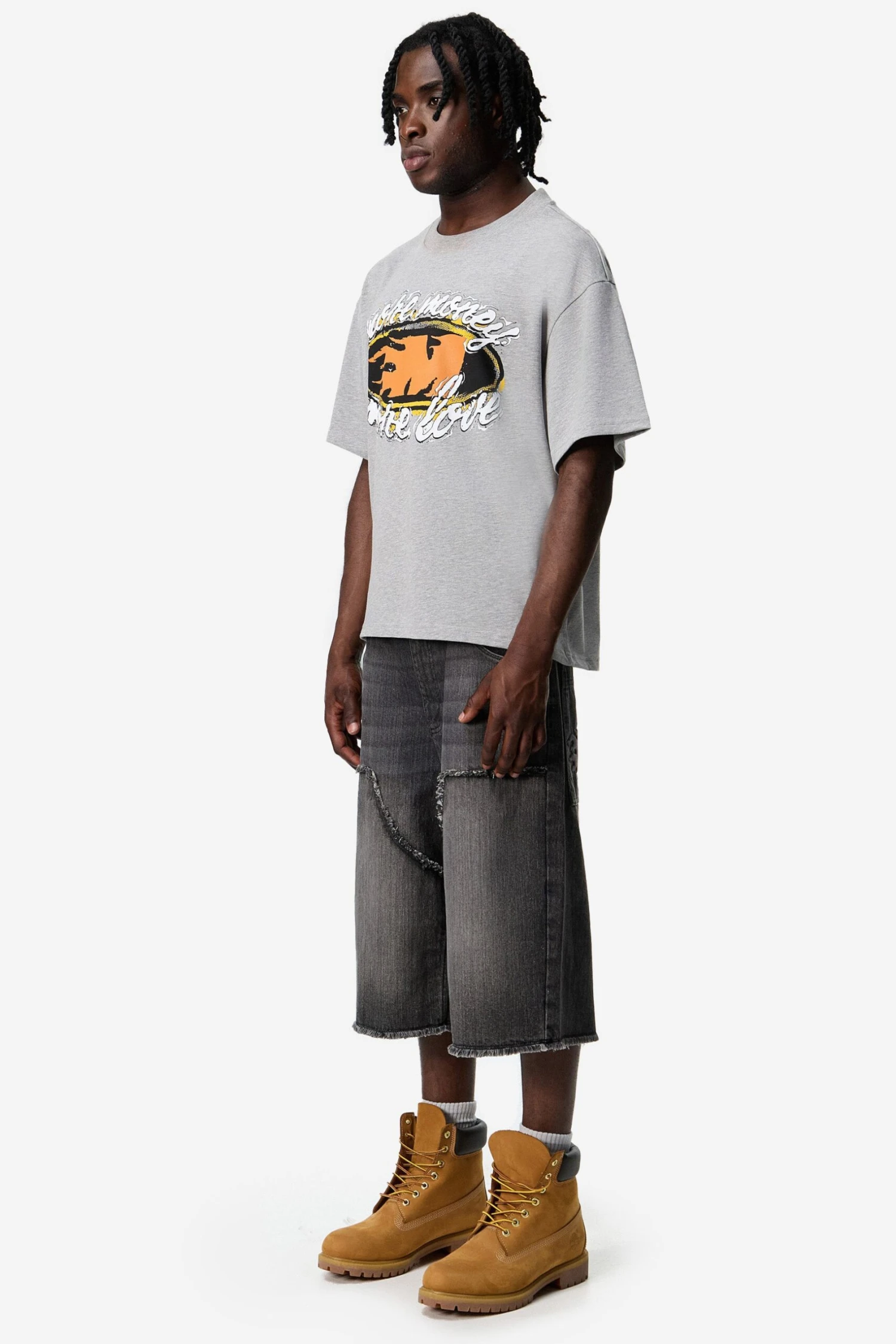 FLAMING M TEE GREY MELANGE 2 FLAMING M TEE GREY MELANGE - Image 2