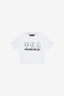 MORE MONEY YES CROP TOP WHITE
